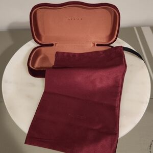 Gucci Burgundy Velvet Glasses Case And Satin Pouch
